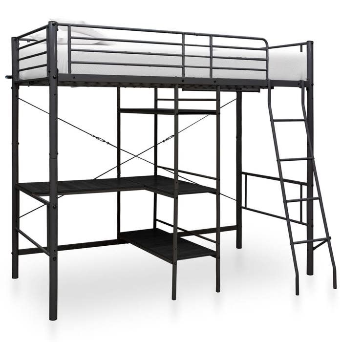 VidaXL Bunk Bed with Table Frame Bed Structure Bed Frame Children Bedroom Home Interior Black Metal 287907