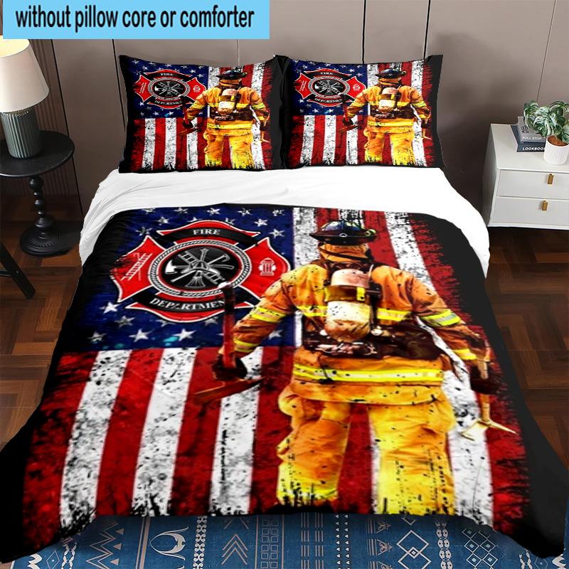 Firefighter's American Pride 3pcs Bedding,Including 1pc Duvet Cover And 2pcs Pillowcases Perfect for Christmas,Ideal for Bedroom, Dormitory