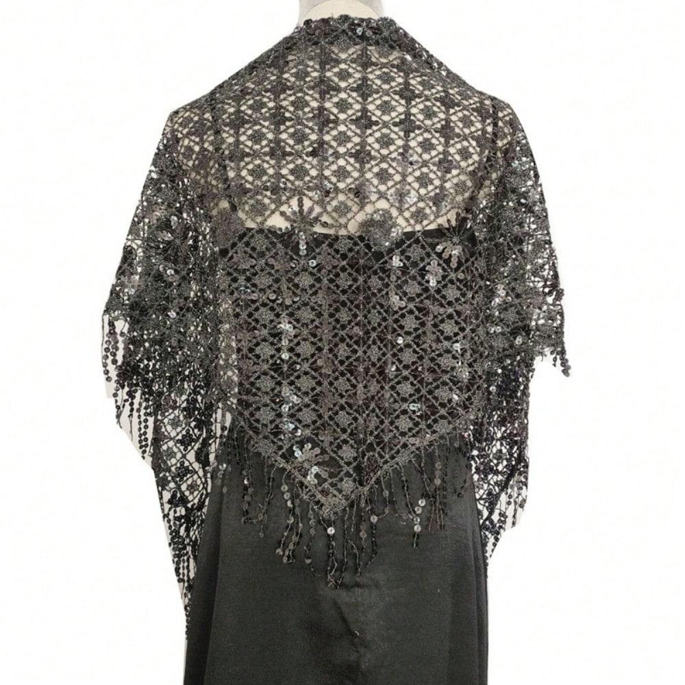 sequined fringed triangle scarf, bride and bridesmaid sequined shawl, dinner cheongsam party shawl