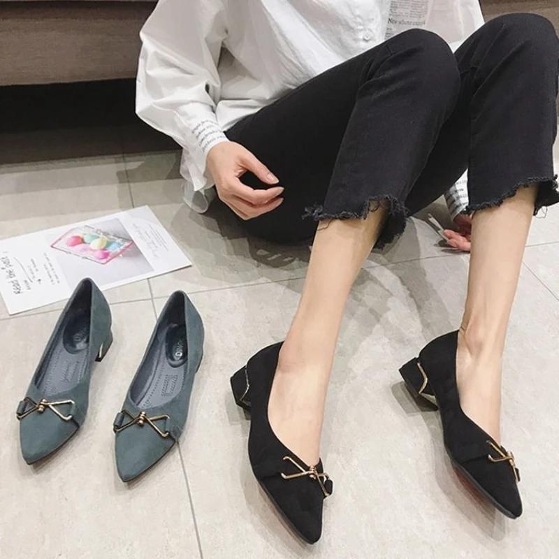 Fashion Office Women's Shoes Chunky Heels Block Heel Pointed Toe with Medium Ladies Pumps Y2k Luxury Brand Quick Delivery 39 Young Shoe