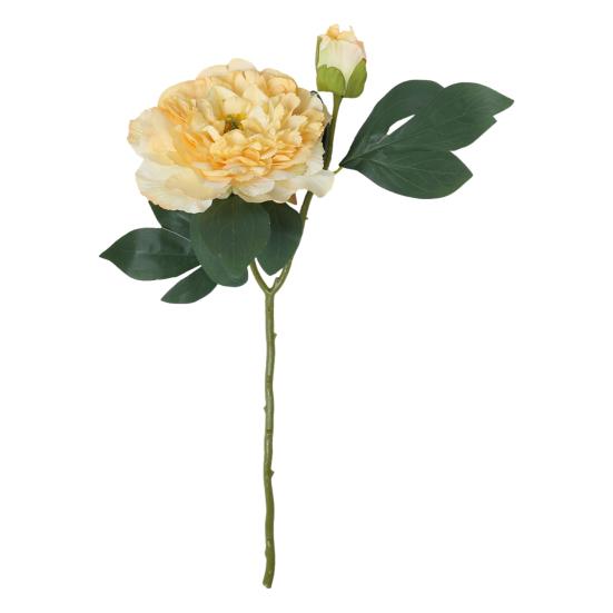 Artificial Peony with Green Leaves 2 Head Realistic Fake Silk Flower