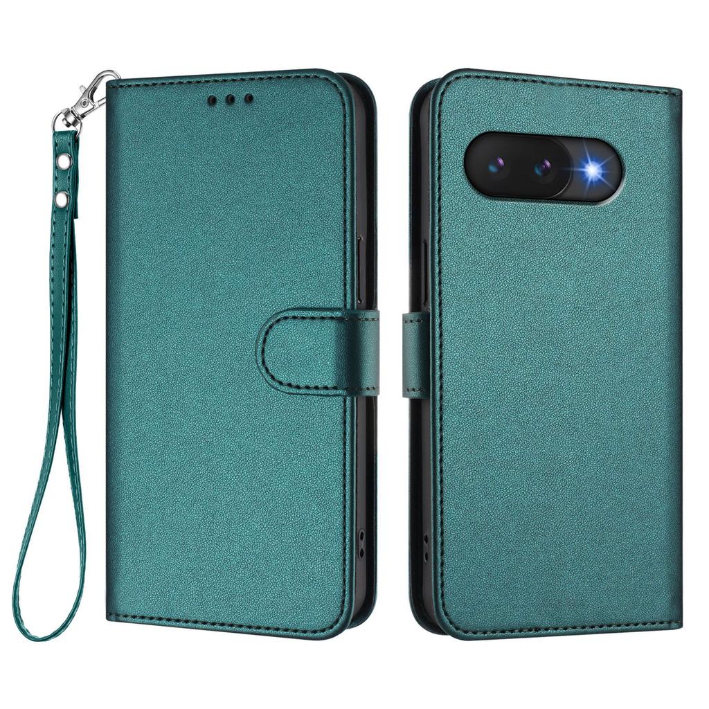 For Google Pixel 9a Leather Case Wallet Stand Phone Cover with Wrist Strap