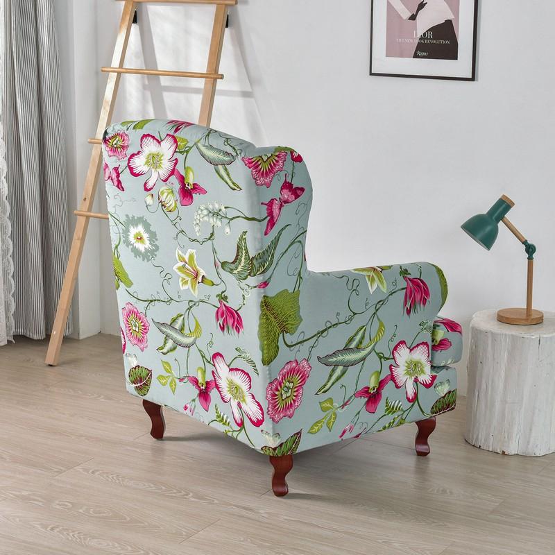 Stretch Wing Chair Cover Elastic Floral Armchair Covers Wingback Sofa Slipcover With Seat Cushion Cover Furniture Protector