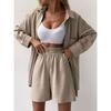 Fashion Spring and Summer Two-Piece Set Long Sleeves Lapel Shirt Shorts Loose Fashion Casual Set Casual Suit