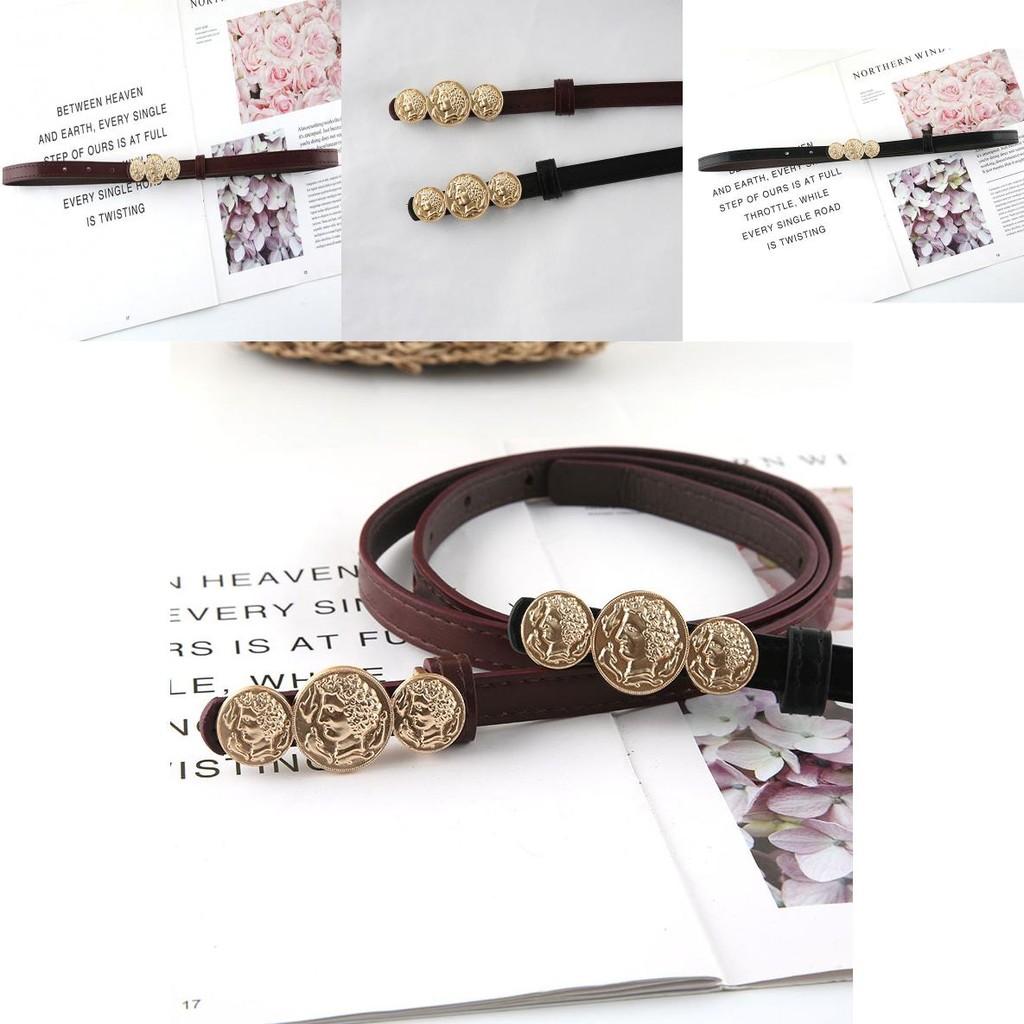 Fashion Solid Color Gold Character Avatar Decoration Women Slim Belt For Office Wear And Casual Outfits