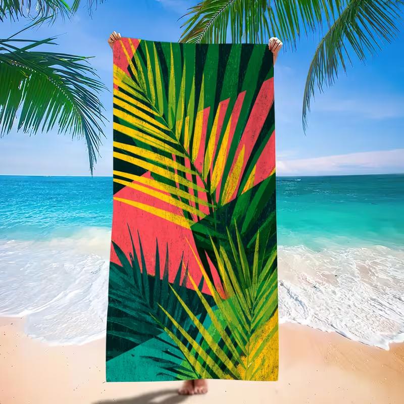 Tropical Hibiscus Palm Leaf Beach Towel Hawaiian Floral Botanical Print Quick Dry Towel Lightweight Absorbent Towel for Beach