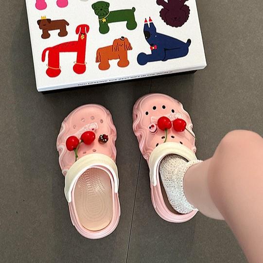 Cartoon cherry breathable hollow sandals summer new fashion versatile casual thick sole heightening hole shoes women