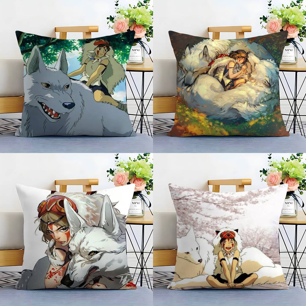 P-PrincesS M-Mononoke Pillow Case Plush Fabric Soft Double Sided Print Sofa Cushion Cover Throw Pillow Covers