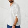 Men’s Breathable Casual Shirt Collared Adjustable Long Sleeve Button Tee Shirt for Male Summer Cotton Linen Lightweight Soft Work Pullover Top