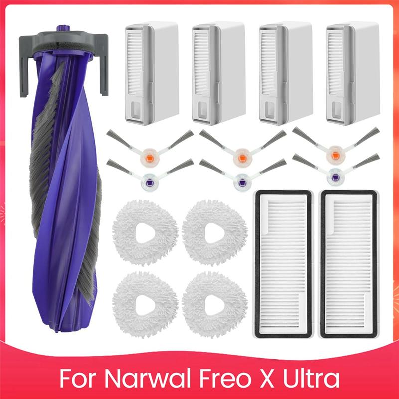 ABMH-Accessories Kit For Narwal Freo X Ultra Robot Vacuum Cleaner Main Side Brush Hepa Filters Mop Pads Dust Bags