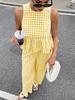 2026 Europe Casual Round Neck Sleeveless Ruffle Hem Top & High Waist Straight Long Pants