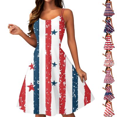 Women's Independence Day Print Sexy Off-The-Shoulder Punk Vintage Dress