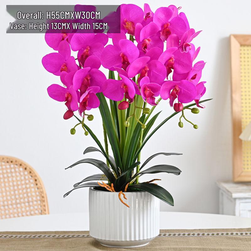 Artificial Phalaenopsis Floral Arrangement for Living Room Display - Potted Decoration for TV Cabinet