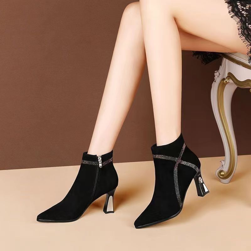 Fashion Suede Soft Booties Pointed Toe Heeled Y2k Footwear Woman Short Shoes Chic and Elegant Designer Luxury Pu Ankle Boots for Women