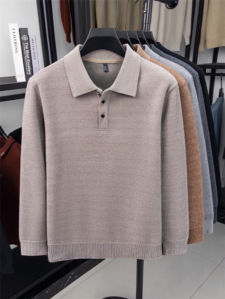 Men's Solid Mink Fleece Polo Sweater - Warm, Thick Lapel Shirt for Autumn/Winter