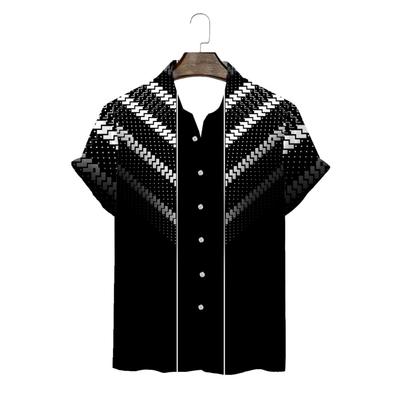 Men's Fashion Gentleman 3D Print Short Sleeve Button-Up Shirt and Suit Two-Piece Set