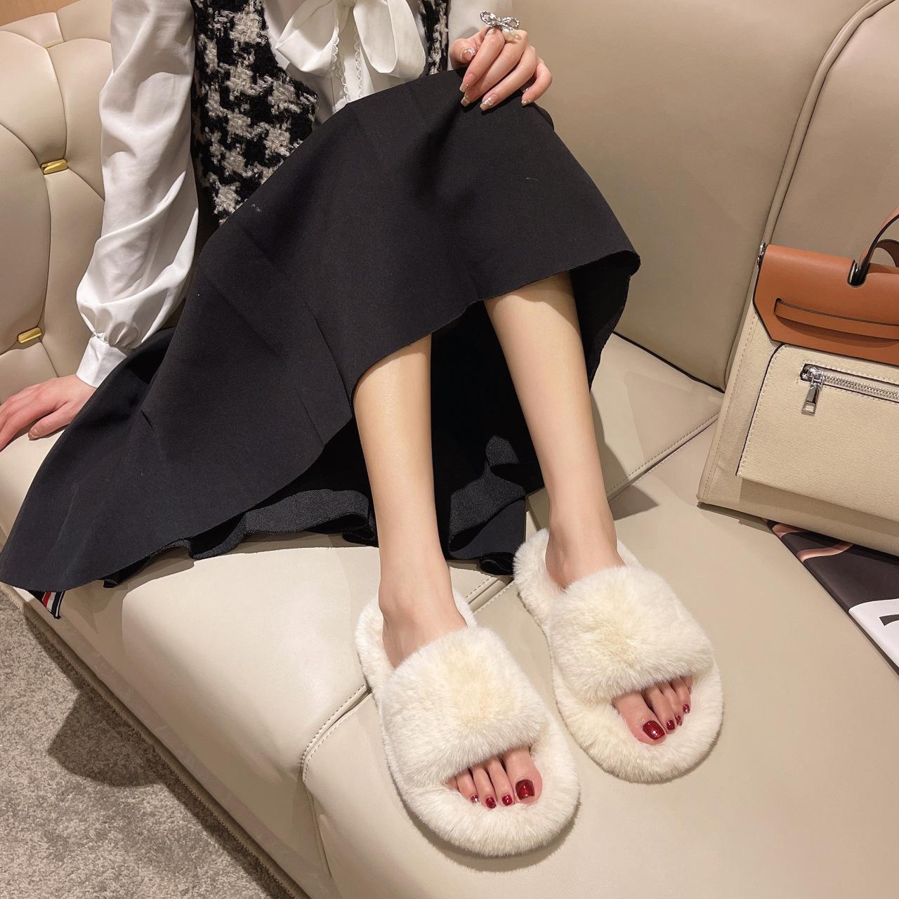 

Mao Mao slippers female autumn and winter fairy wind wear wind flat bottom cotton mop home word mop 35 білий