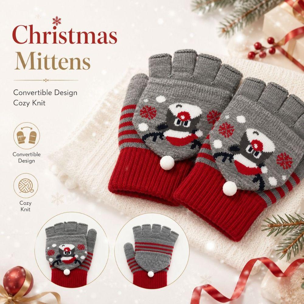 Stretchy Christmas Knit Glove Soft Knit Half Finger Glove New Winter Touchscreen Glove Outdoor