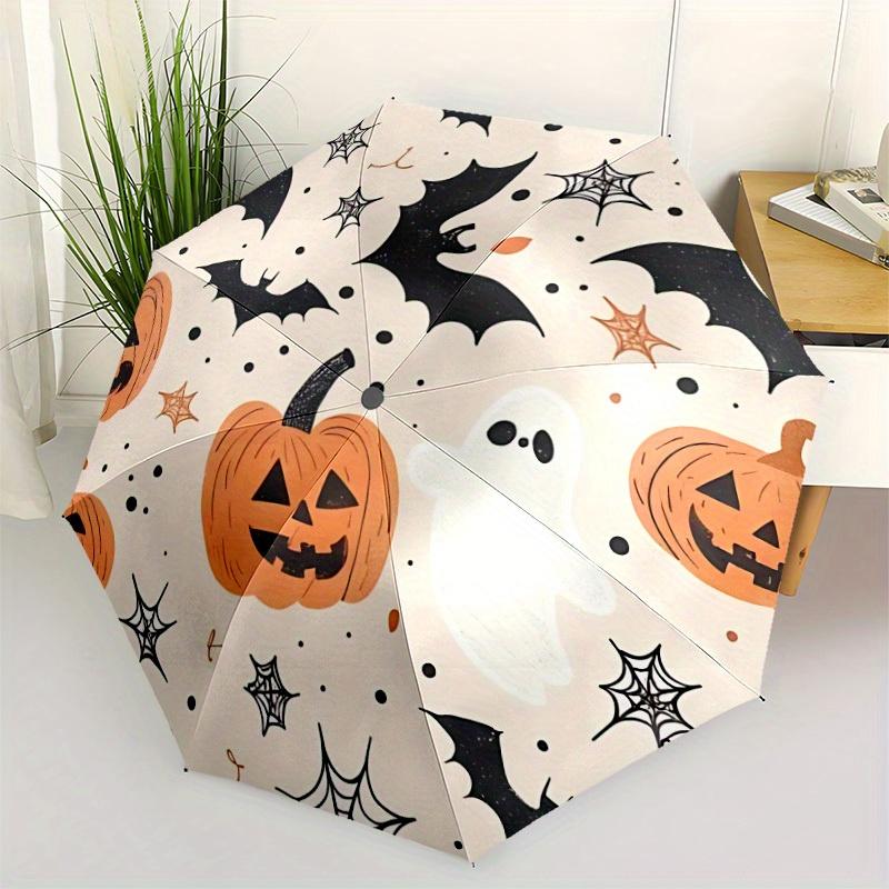 1pc Halloween Pumpkins Automatic Open/Close Umbrella with One Touch Button, Compact Folding Canopy, Sturdy 8 Rib Windproof Design   Lightweight  09