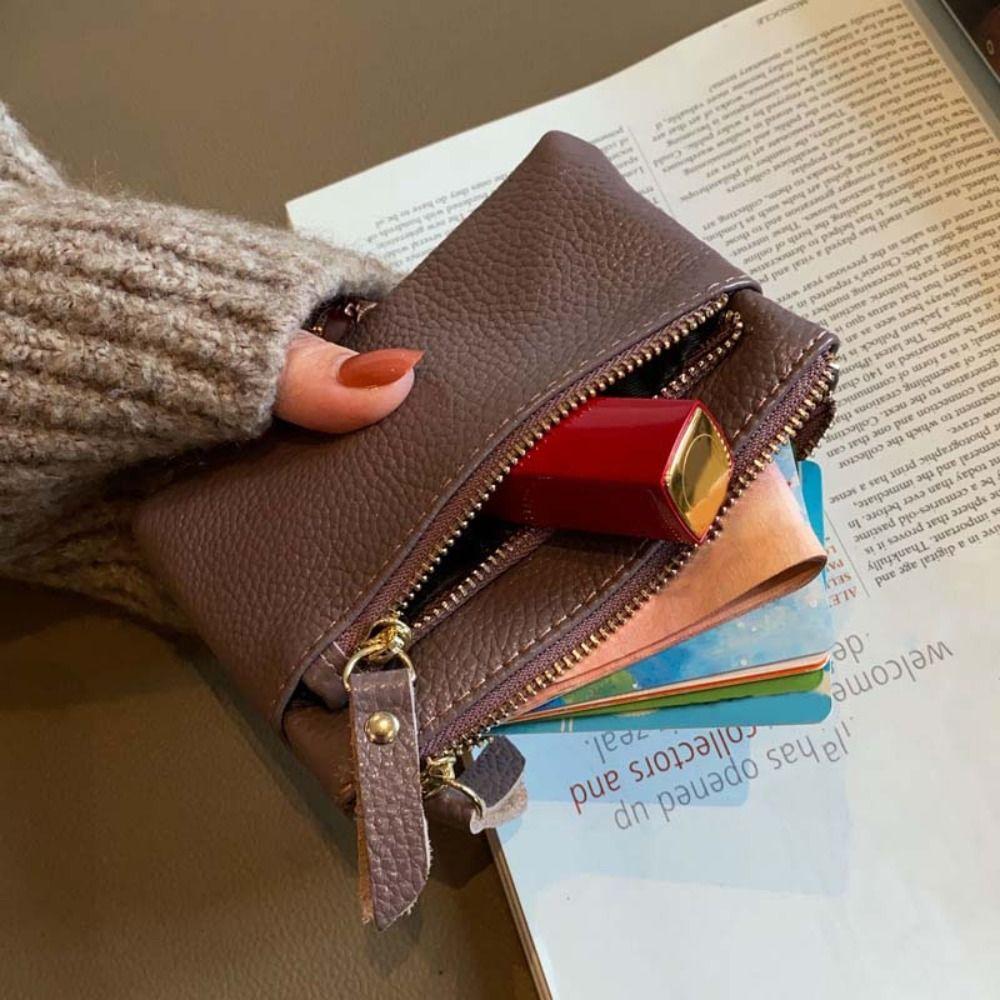 Hand Clutch Small Cowhide Wallets Zipper Lipstick Storage Bag Retro Pu Coin Purse Lady