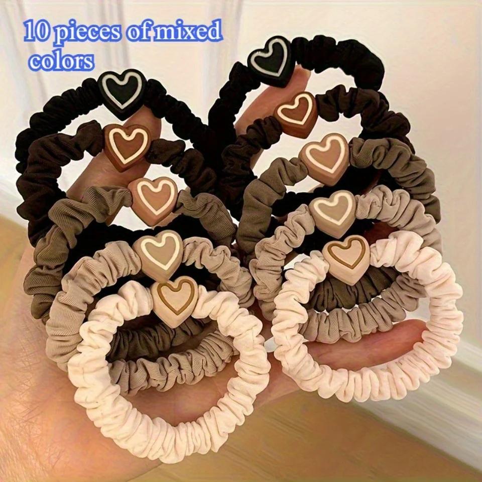

Набор из 10 эластичных повязок на голову в форме сердечек смешанных цветов, подходит для женского ретро и минималистичного стиля Size fits all
