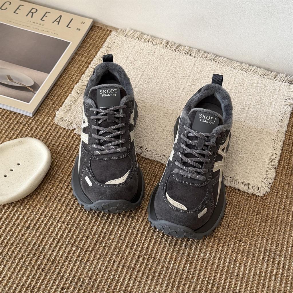 Winter New Fashion Flip Fur Platform Shoes Women's Lightweight and Versatile Height-increasing Thermal Casual Sports Shoes