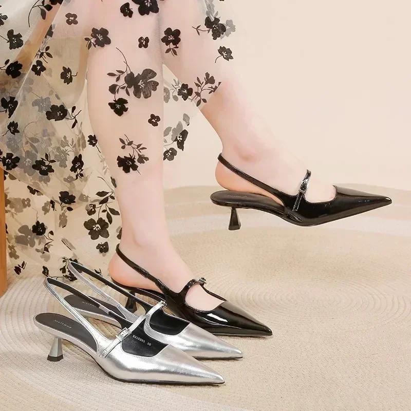 2025 Brand Women Shoe Slingback Women High Heels Elegant Dress Pumps Ladies Buckle Strap Pointed Toe Thin Heel Shoes Female
