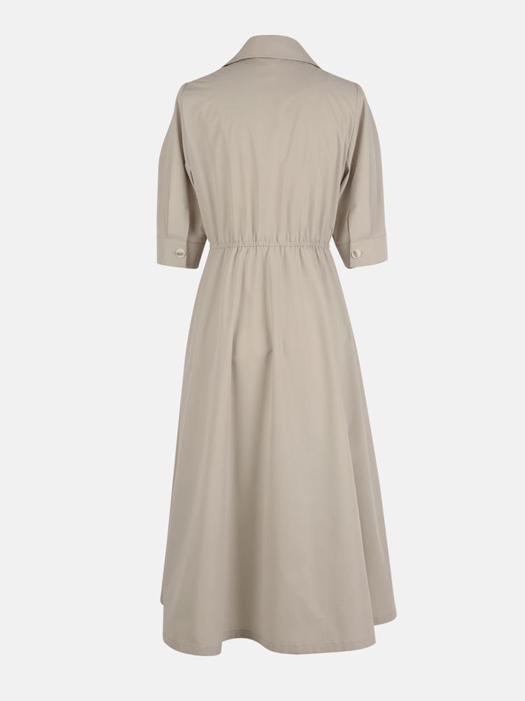 LBYL Beige Collared Banded Strap Shirt Long Dress