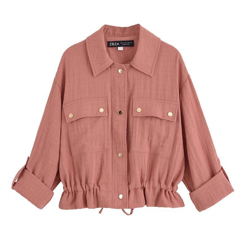 

Kaslead Новая женская одежда Западный стиль Мода Простая регулируемая укороченная куртка 4387050 Grapefruit powder L