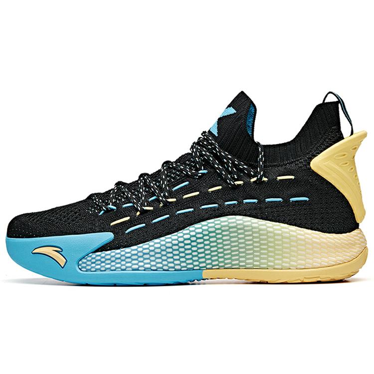 New Anta KT5 Thompson Cushioning Anti Slip And Wear Resistant Mid Top Performance Basketball Shoes Black Blue Yellow 112021102-2