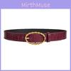 Womens Fashion Stone Grain Pu Leather Belt With Gold Alloy Buckle For Casual Wear Summer