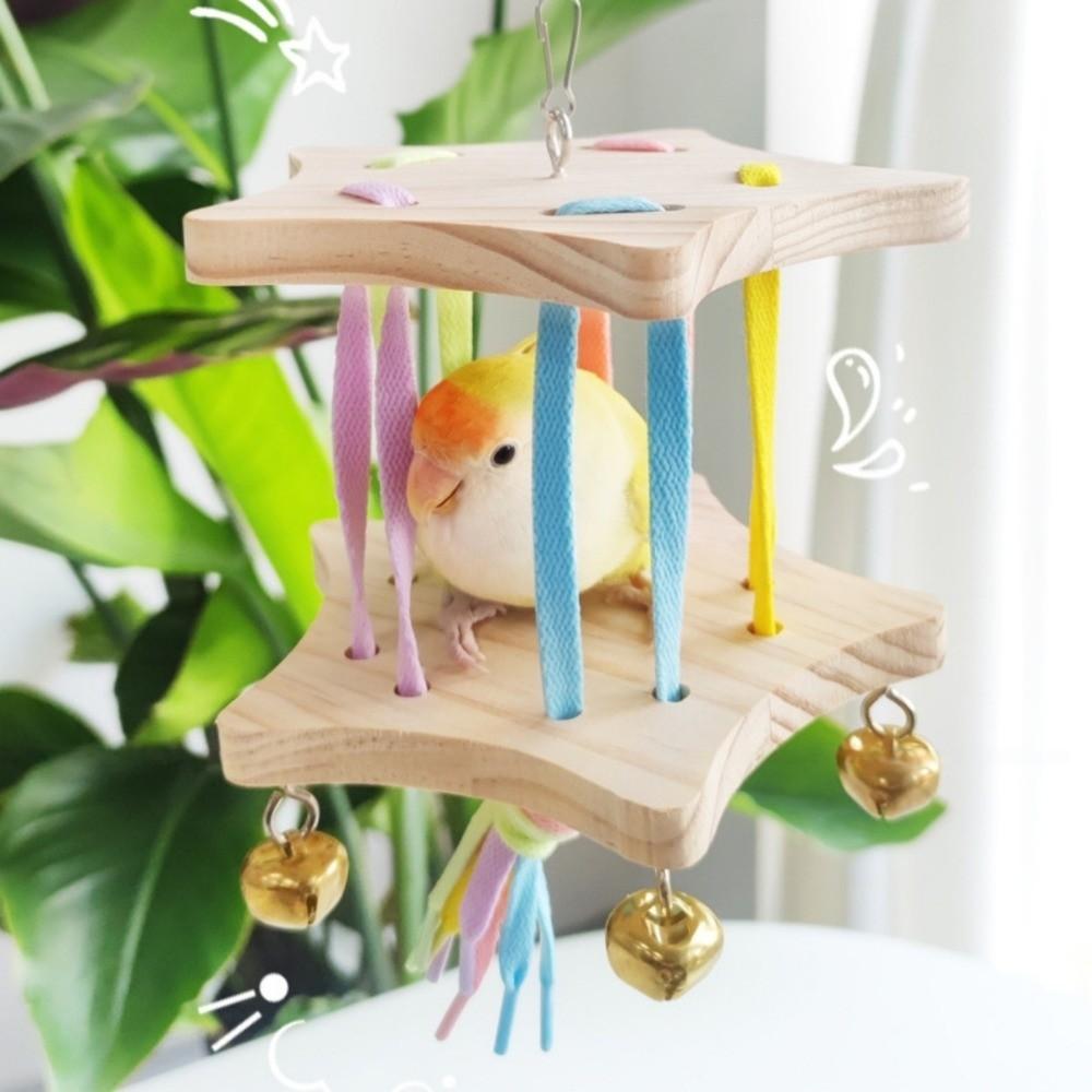 Colourful Bird Hanging Swing Wooden Bird Toy Hammock Parrot Cage Hut  Small Pet Entertainment