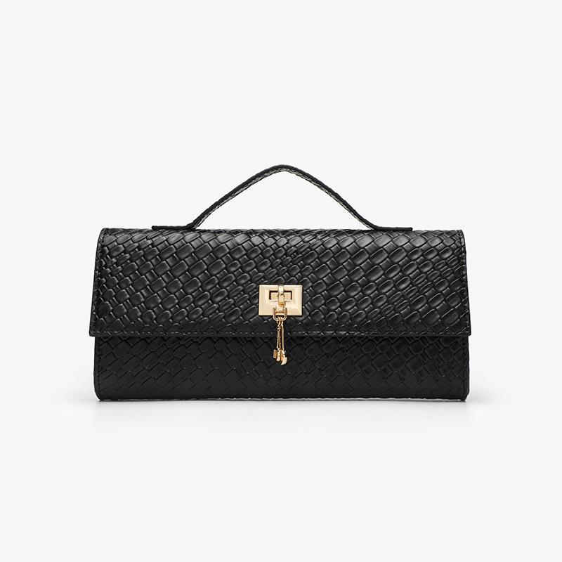 

Модна повсякденна сумка Проста м яка шкіряна плетена вишукана сумка Жіночий клатч чорний