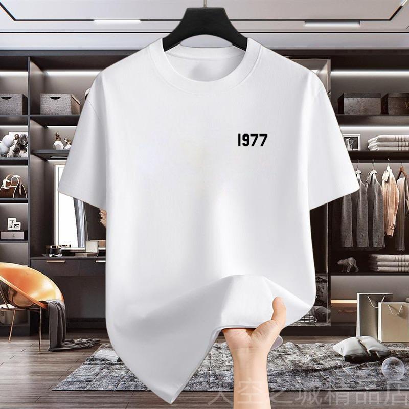 Hot Summer Unisexs Pure Cotton Tshirt 1977 Shortsleeved Ins Base American Loose Casual and Versatile Trendy Brand Halfsleeved