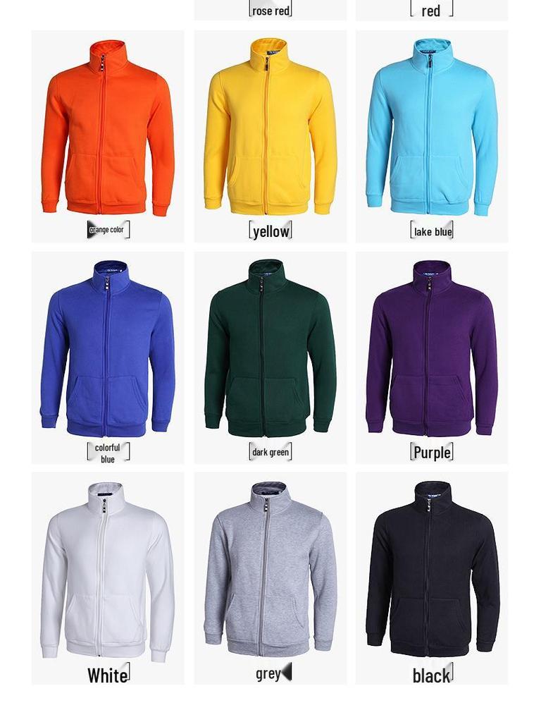 Zakázková bavlněná mikina s dlouhým rukávem na zip se sklopným límcem a logem pro firemní kulturu