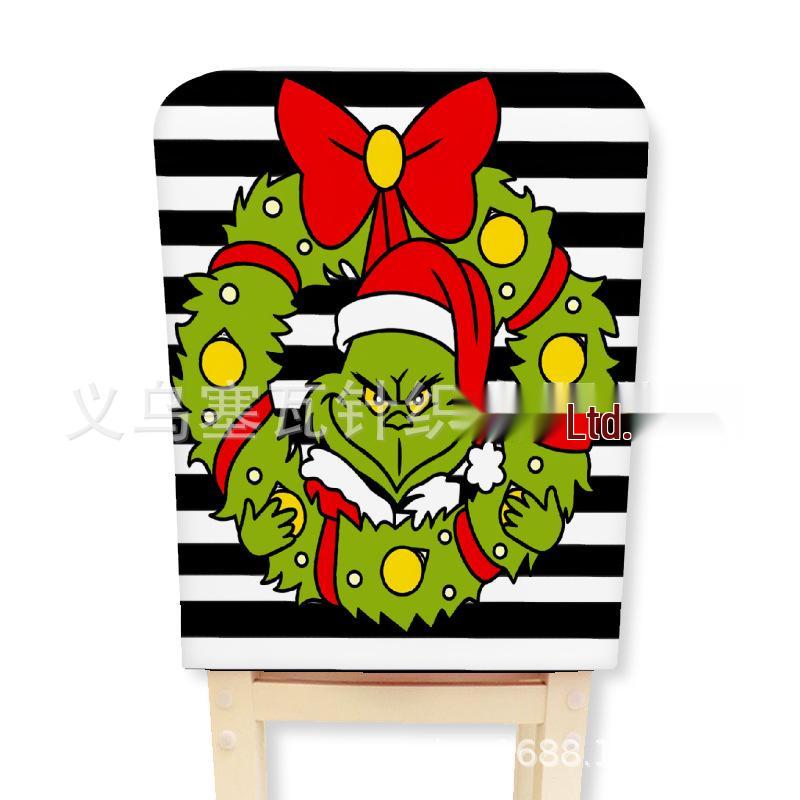 Cartoon Grinch Plush Chair Back Cover for Christmas Party Decor