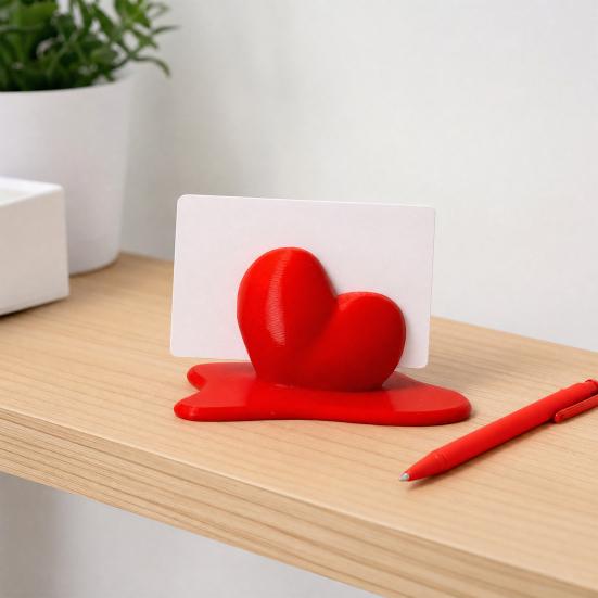 Melting Heart Photo Stand, 3D Printed Mini Desktop Picture Holder, Compact Card Display for Valentine's Day Anniversary Gift, Romantic Office Decor