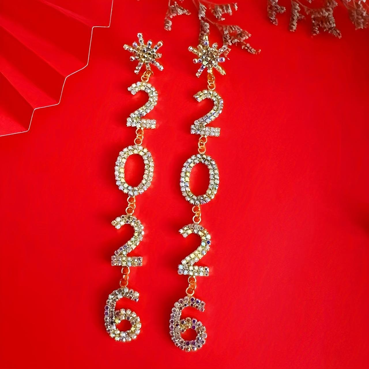 

Женские элегантные серьги-подвески с кристаллами 2026 - с цепочками - - Украшения для новогодней вечеринки, подарки на день рождения и годовщину золотой