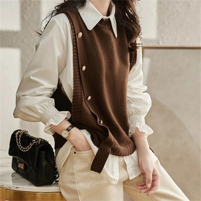 Mode Gestrickte Weste für Frauen Ärmellose Pullover Weste Retro Stricken Tank-Top Koreanische Weibliche Herbst und Winter Casual Stricken Pullover