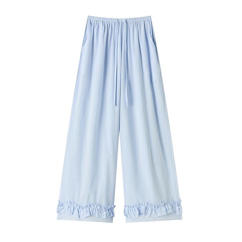 Women's High-Waist Ice Silk Wide-Leg Lace Pants - Summer Casual Slimming Drape