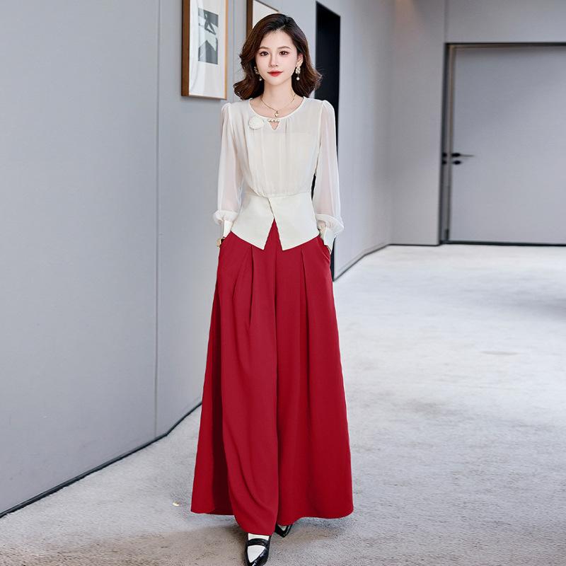 Fashion Shirt Set Women's Early Autumn New Temperament Wear Professional Wide-leg Pants Two-piece Set