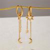 Celestials Dangle Earrings Featuring Crescent Star Charm Crystals Accent and Movable Tassels Detailing