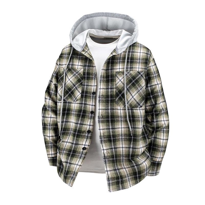 

Men s European Style Plaid Hooded Long-Sleeve Shacket, Loose Fit, Plus Size XXL
