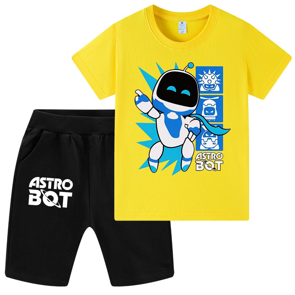 WA1339 Set da 2 pezzi Bambini Ragazzi Ragazze T-shirt a Maniche Corte Stampata Astro Bot Pantaloncini Top Pantaloni Set