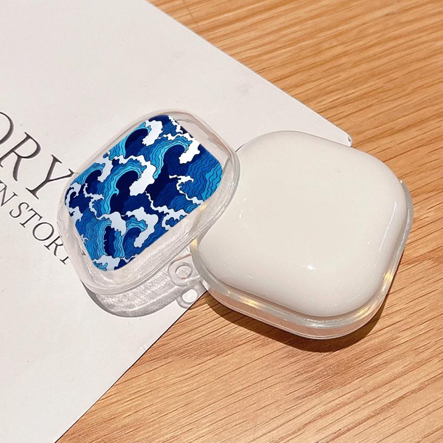 Clear Earphone Cases Cover With Hook Case For Samsung Galaxy Buds 4Pro 4 Pro Live 3Pro 3 FE 2Pro 2 Cartoon Ocean Tsunami