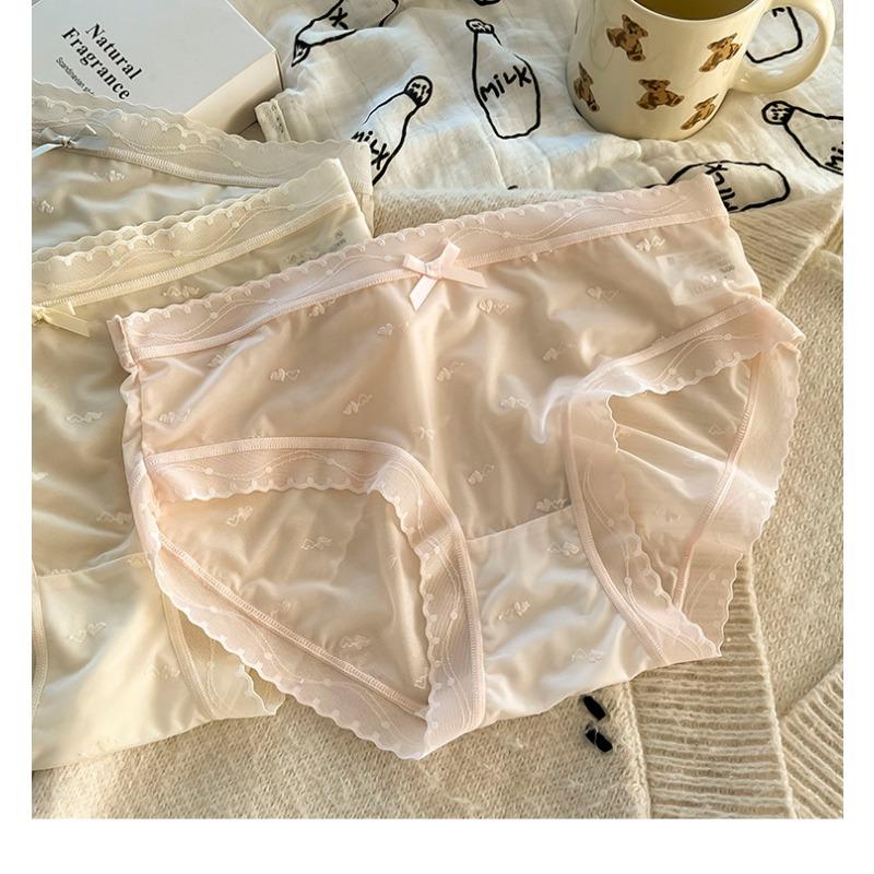 Women Mid Waist Ice Silk Lace Solid Color Antibacterial Crotch Comfortable Ladies Panties