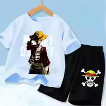 Summer Children Short Sleeve Clothes Set Anime Boy Girl T Shirt Shorts 2pcs One Piece Kids Outfit Chopper Luffy Tracksuit Suit