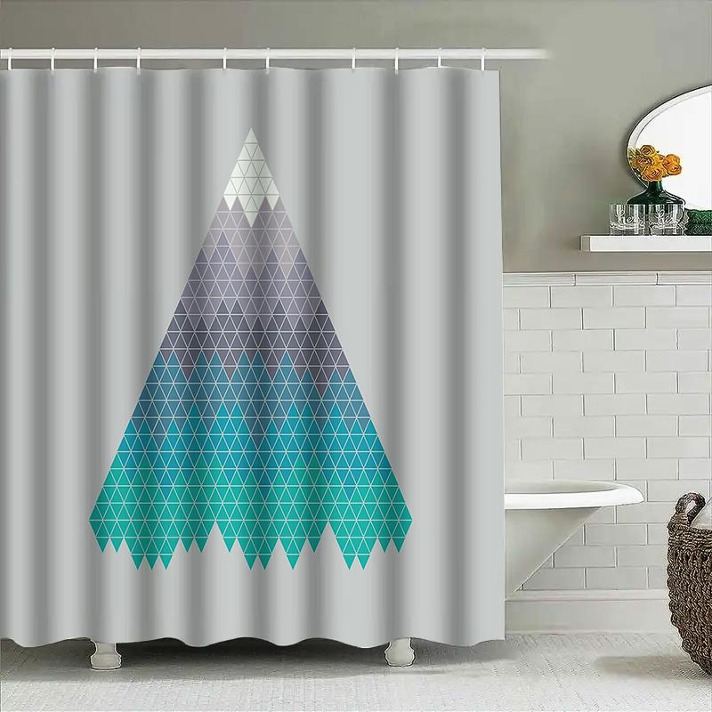 Geometric Triangle Shower Curtain Abstract Modern Waterproof Bathroom Decor Set Liner