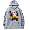 Panel-anime Men Hoodie Front Four Anime Panel Chest Print, Vertical Letter Sleeve Graphic, Soft Fleece Pullover for Sport Daily Wear