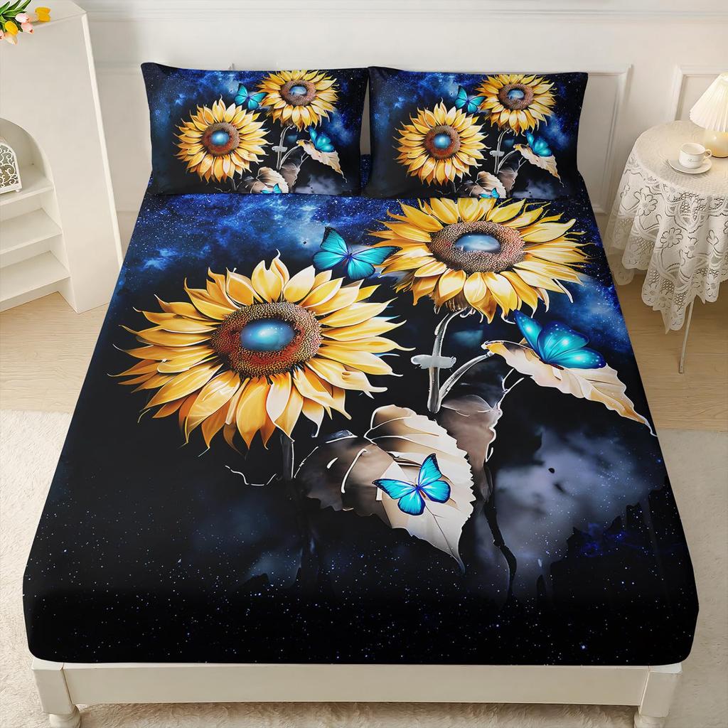 Sunflower Healing Pattern Sheet Three-Piece Digital Printing Bedding Sheet Three-Piece Sheet Children Adult